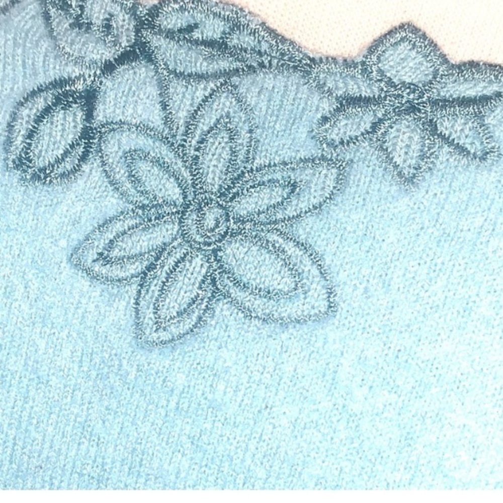 Vintage Silk and Wool Embroidered Pale Blue
Sweater size Medium - Picture 7 of 8